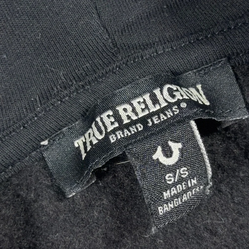 True Religion Zip Up Hoodie Men Small Graphic Logo Black Red Buddha Streetwear
